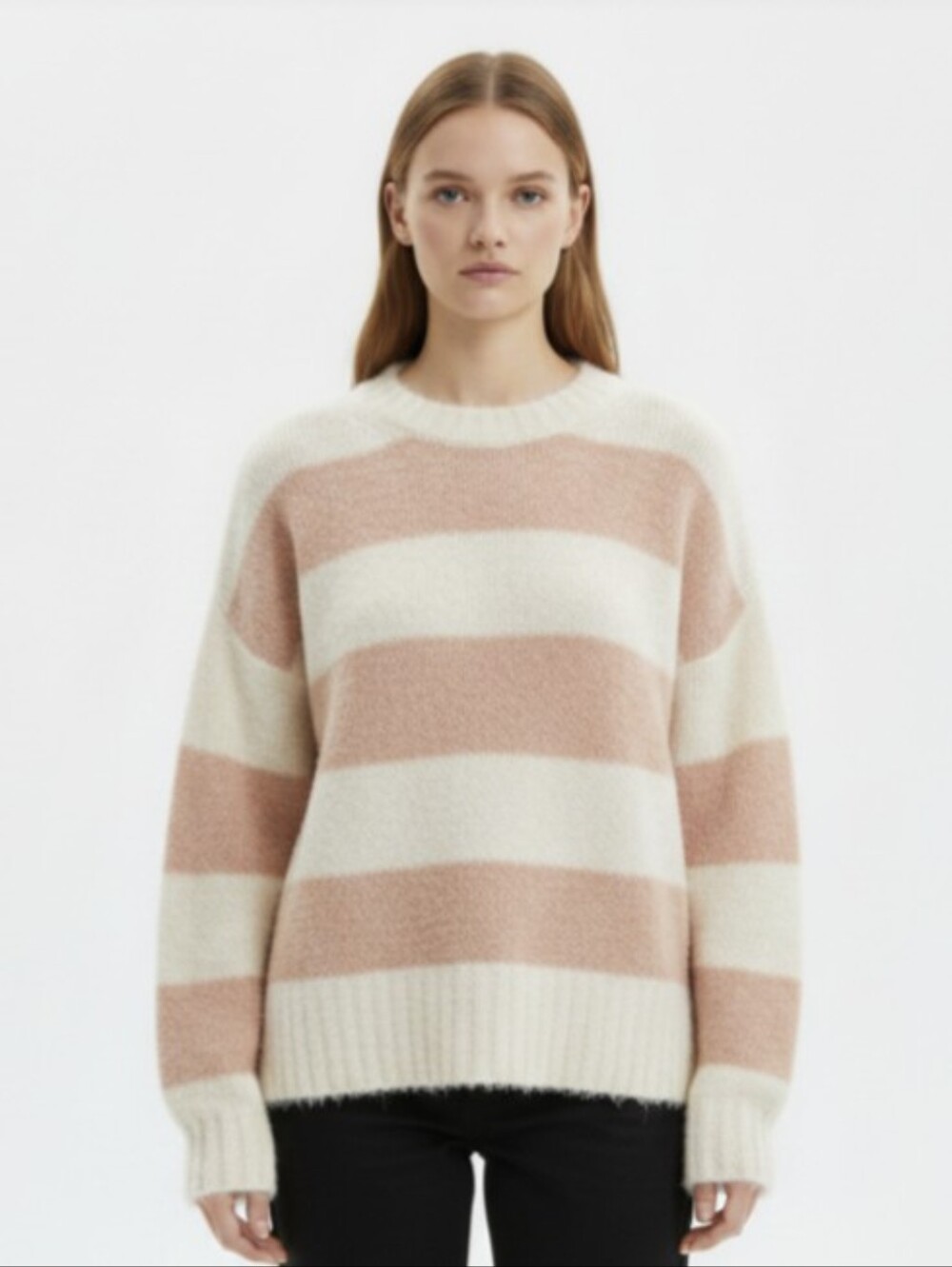 AMERICAN EAGLE! LUXEWOOL BLEND, FLUFFY PUNK, CREAM STRIPED SWEATER! SZ S